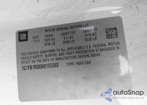 2017 Chevrolet Camaro 1Lt из США, поврежденный, VIN 1G1FB1RS6H0165392